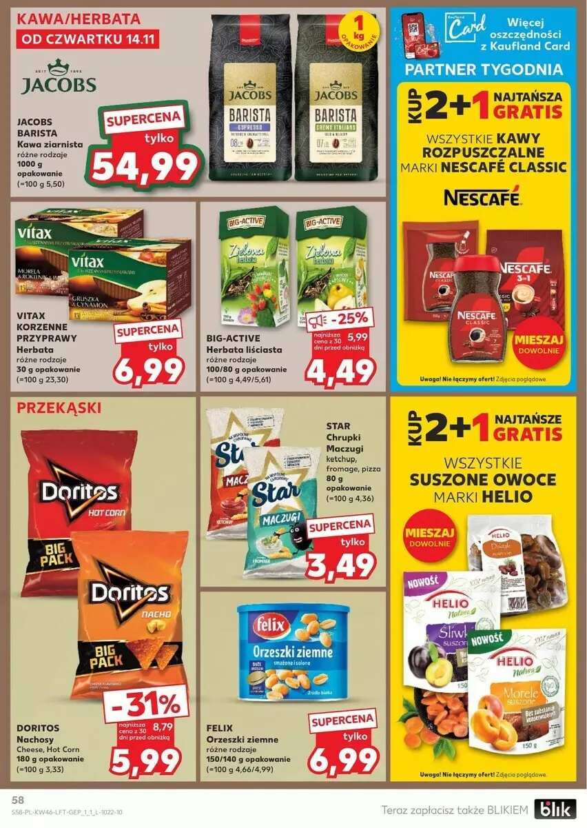 Gazetka promocyjna Kaufland - ważna 14.11 do 20.11.2024 - strona 54 - produkty: Felix, Helio, Herbata, Jacobs, Kawa, Kawa ziarnista, Orzeszki, Orzeszki ziemne, Owoce, Przyprawy, Vitax