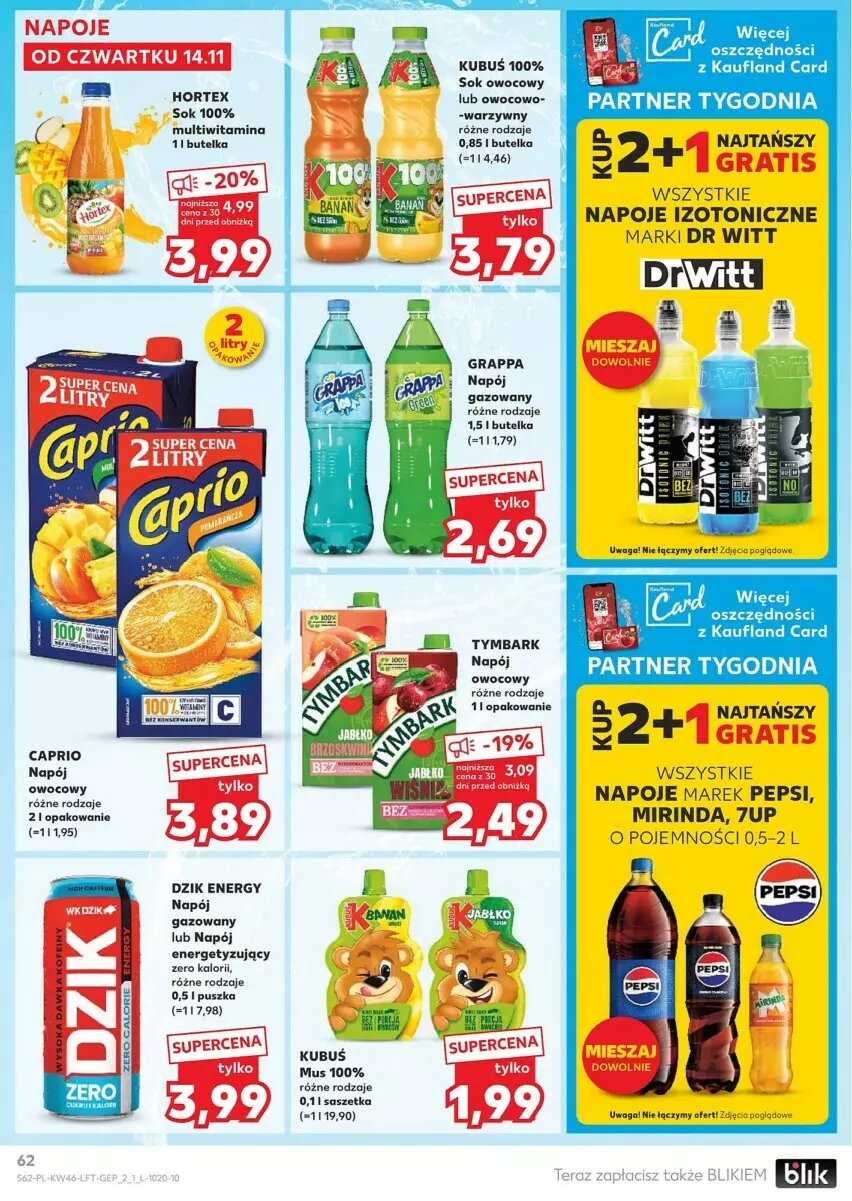 Gazetka promocyjna Kaufland - ważna 14.11 do 20.11.2024 - strona 59 - produkty: 7up, Gra, Grappa, Hortex, Kubuś, Mirinda, Mus, Napój, Napój gazowany, Napoje, Pepsi, Por, Sok, Tymbark