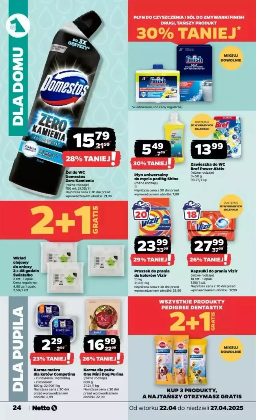 Gazetka promocyjna Netto - ważna 22.04 do 27.04.2025 - strona 17 - produkty: Finish, Gra, Kapsułki do prania, Karma mokra dla kotów, Proszek do prania, Pur, Purina, Vizir, Zawieszka do wc