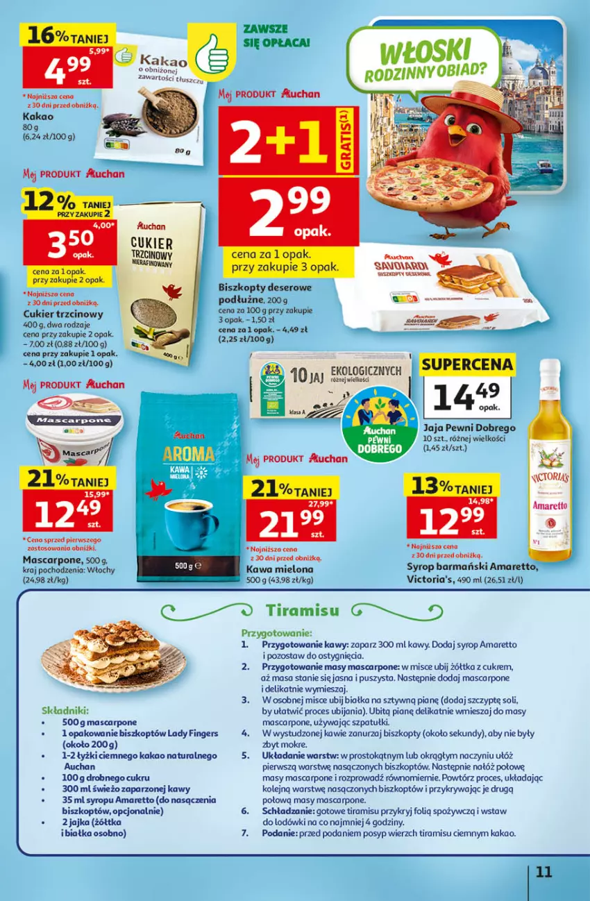Gazetka promocyjna Auchan - 30 Lat Hipermarket - ważna 14.05 do 20.05.2026 - strona 11 - produkty: Biszkopty, Cukier, Deser, Jaja, Kakao, Kawa, Kawa mielona, Mascarpone, O nas, Olej, Ser, Syrop
