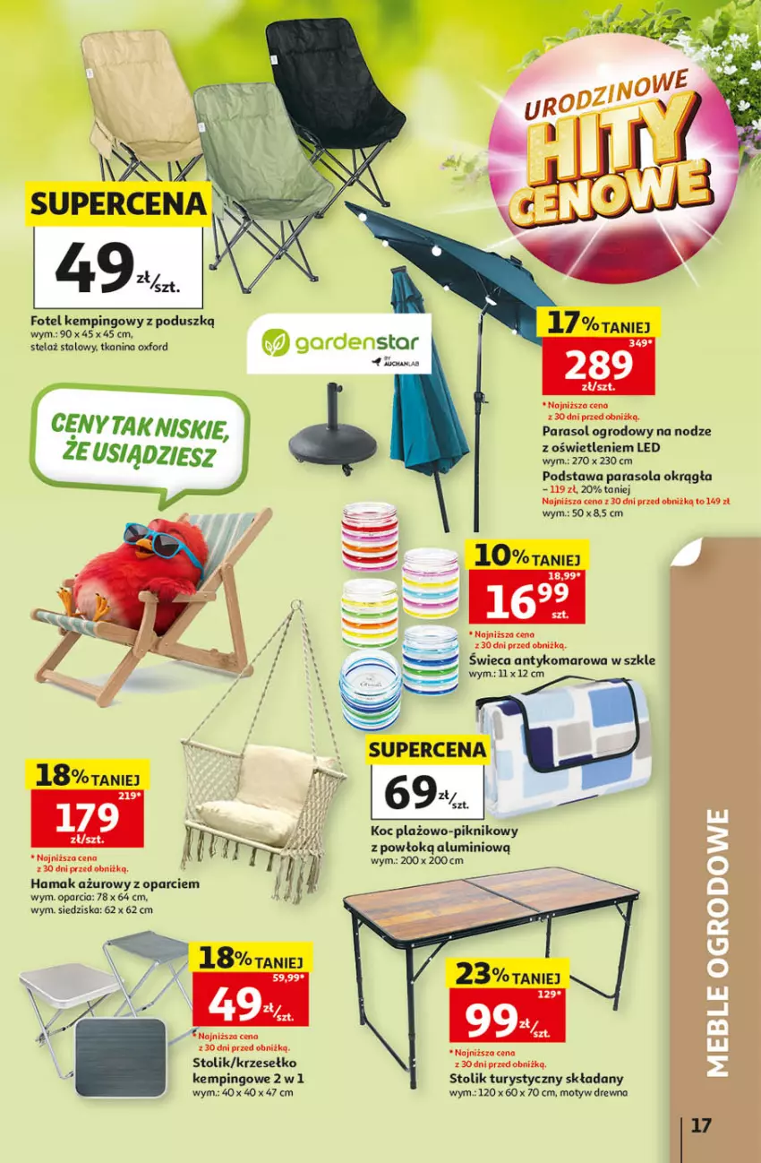 Gazetka promocyjna Auchan - 30 Lat Hipermarket - ważna 14.05 do 20.05.2026 - strona 17 - produkty: Fotel, Fotel kempingowy, Hama, Koc, Parasol, Stolik