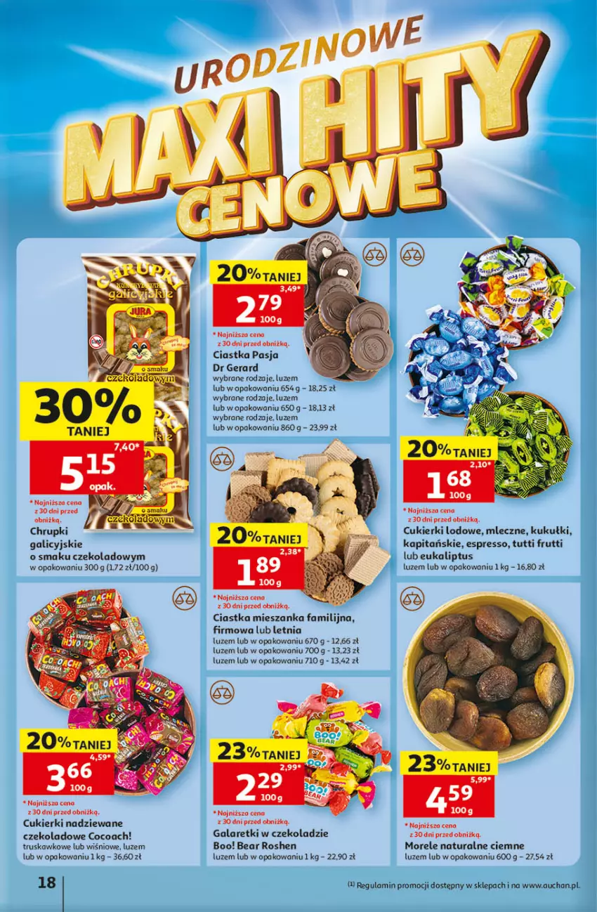 Gazetka promocyjna Auchan - 30 Lat Hipermarket - ważna 14.05 do 20.05.2026 - strona 18 - produkty: Chrupki, Ciastka, Cukier, Cukierki, Cukierki nadziewane, Dr Gerard, Fa, Gala, Galaretki