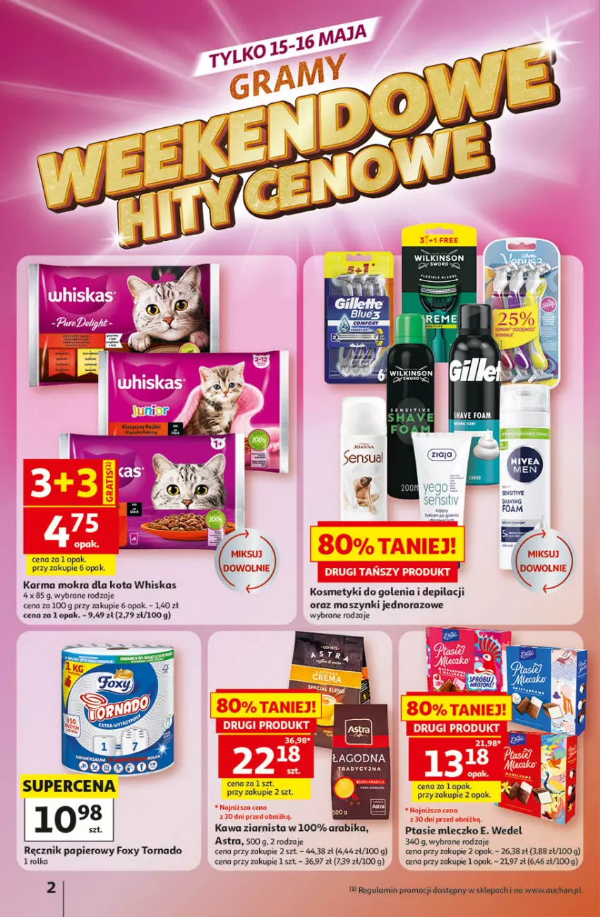 Gazetka promocyjna Auchan - 30 Lat Hipermarket - ważna 14.05 do 20.05.2026 - strona 2 - produkty: E. Wedel, Foxy, Kawa, Kawa ziarnista, Mleczko, Papier, Por, Ptasie mleczko, Ręcznik, Whiskas, Ziaja