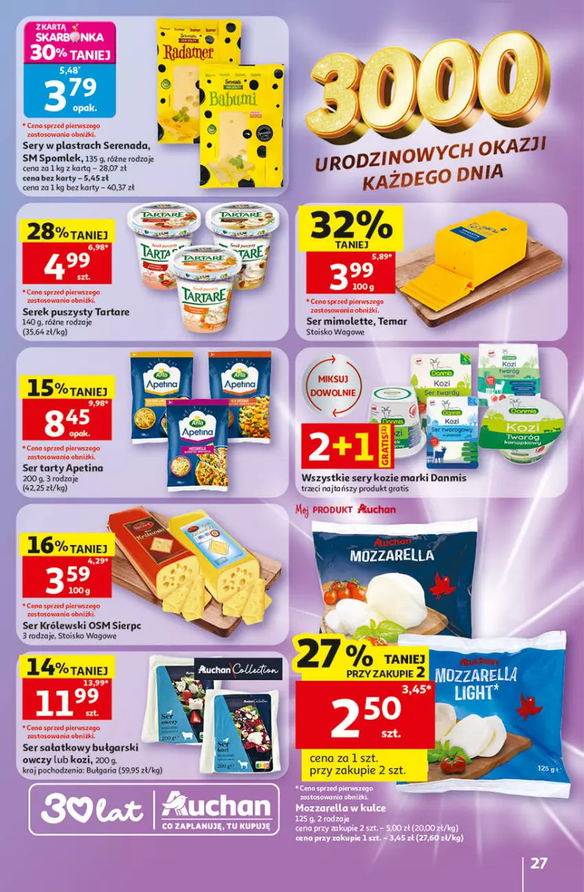 Gazetka promocyjna Auchan - 30 Lat Hipermarket - ważna 14.05 do 20.05.2026 - strona 27 - produkty: Babuni, BIC, Gra, Królewski, Mimolette, Mozzarella, Sałat, Ser, Serek, Serek puszysty, Tarta, Tartare, Twaróg