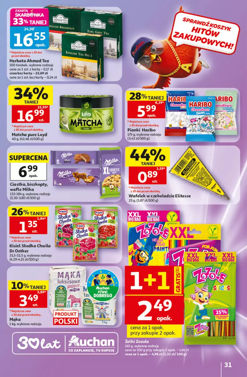 Gazetka promocyjna Auchan - 30 Lat Hipermarket - ważna 14.05 do 20.05.2026 - strona 31 - produkty: Biszkopty, Ciastka, Haribo, Herbata, Kisiel, Loyd, Mąka, Milka, Pur, Słodka Chwila, Wafelek, Wafle