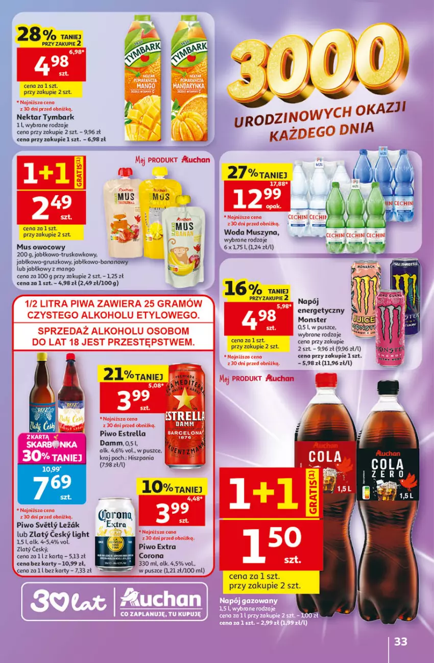Gazetka promocyjna Auchan - 30 Lat Hipermarket - ważna 14.05 do 20.05.2026 - strona 33 - produkty: Mango, Mus, Napój, Napój energetyczny, Nektar, Piwo, Szyna, Tymbark, Woda