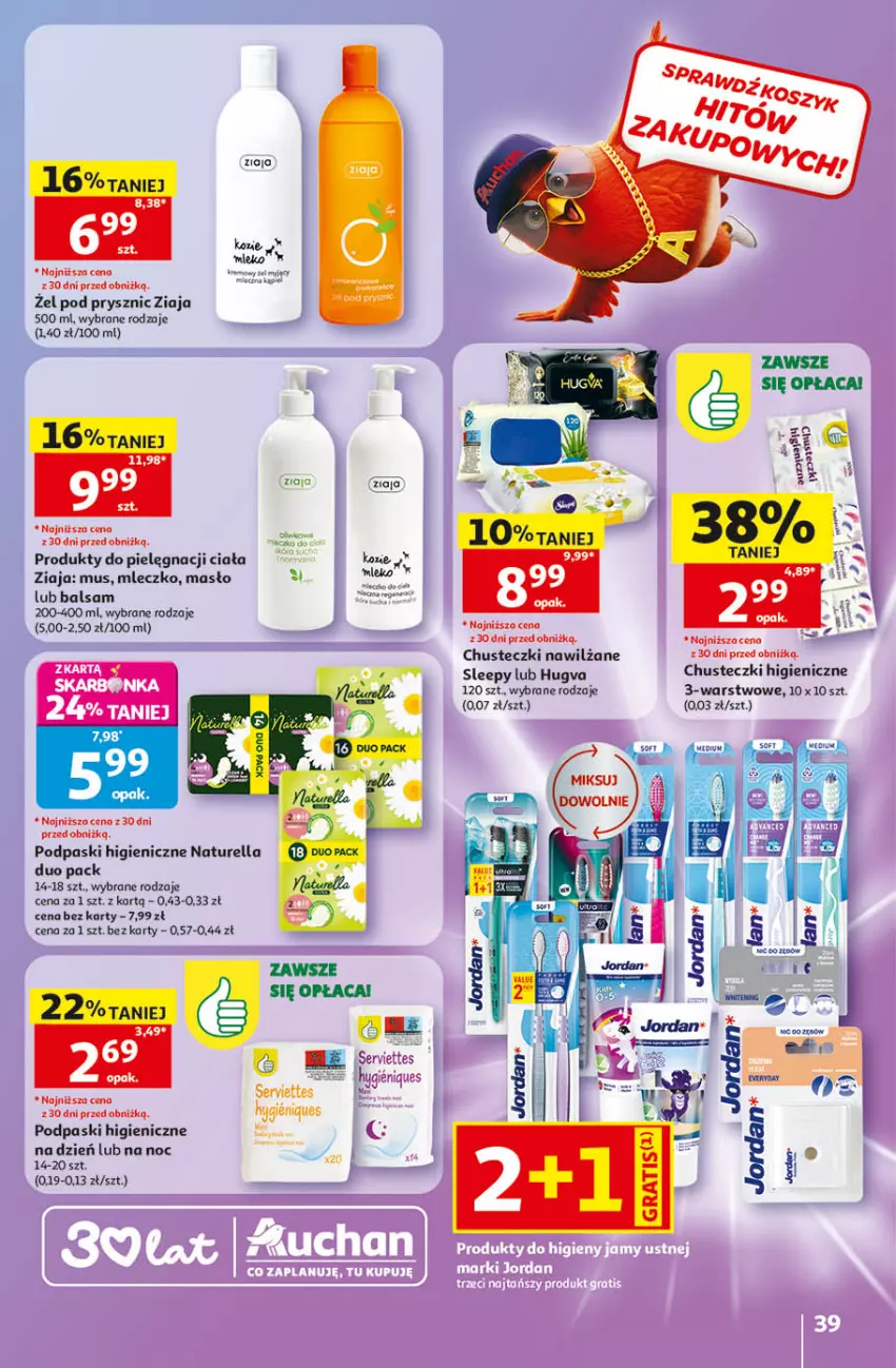 Gazetka promocyjna Auchan - 30 Lat Hipermarket - ważna 14.05 do 20.05.2026 - strona 39 - produkty: Chusteczki, Kawa, Masło, Mleczko, Mus, Naturell, Naturella, Podpaski, Ziaja