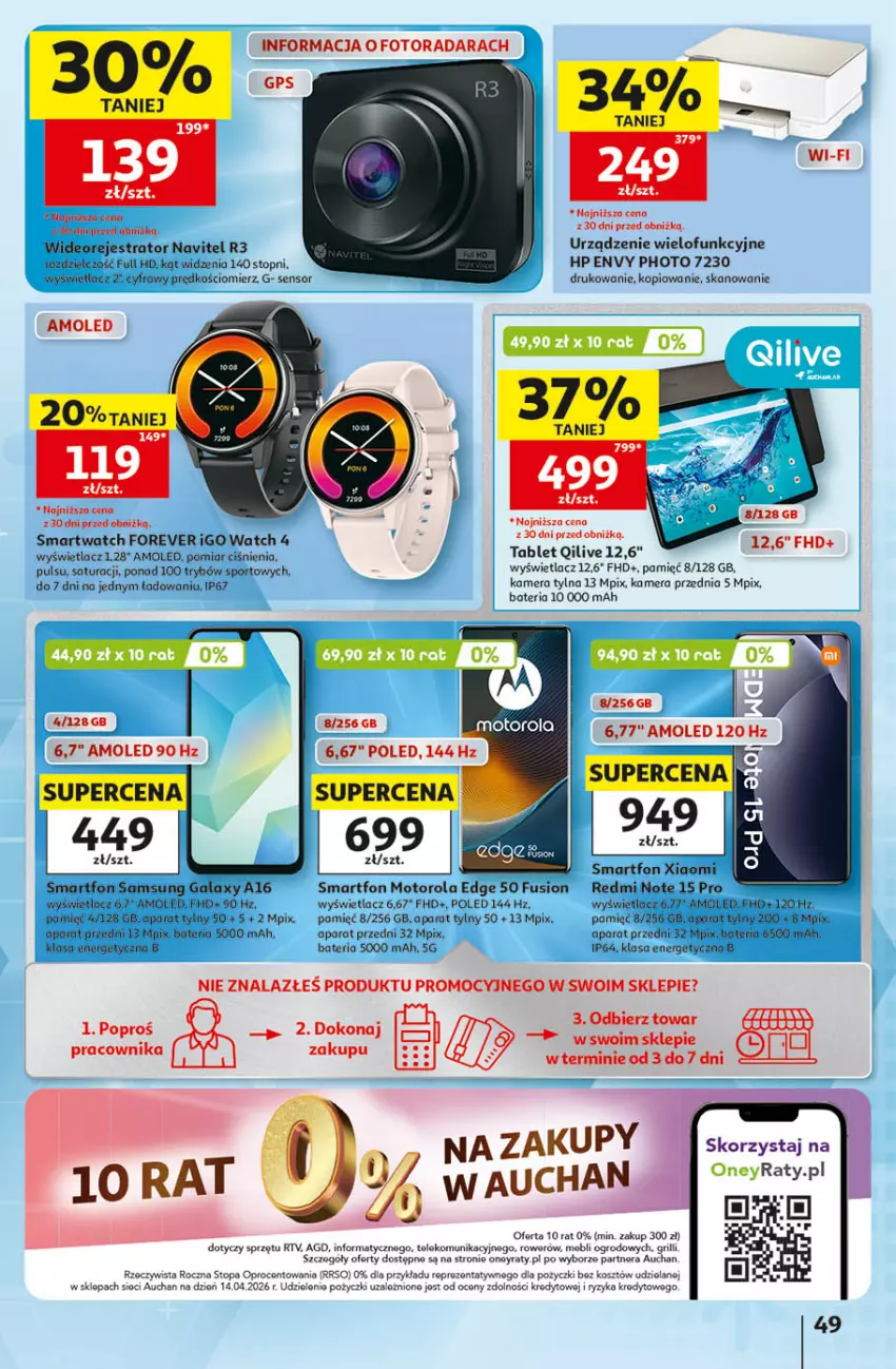 Gazetka promocyjna Auchan - 30 Lat Hipermarket - ważna 14.05 do 20.05.2026 - strona 49 - produkty: Amol, Bateria, Fusion, Gala, Grill, HP, Kamera, Kosz, Motorola, Navitel, Por, Redmi Note, Rower, Samsung, Smartfon, Smartwatch, Sport, Tablet, Top, Urządzenie wielofunkcyjne, Wideorejestrator