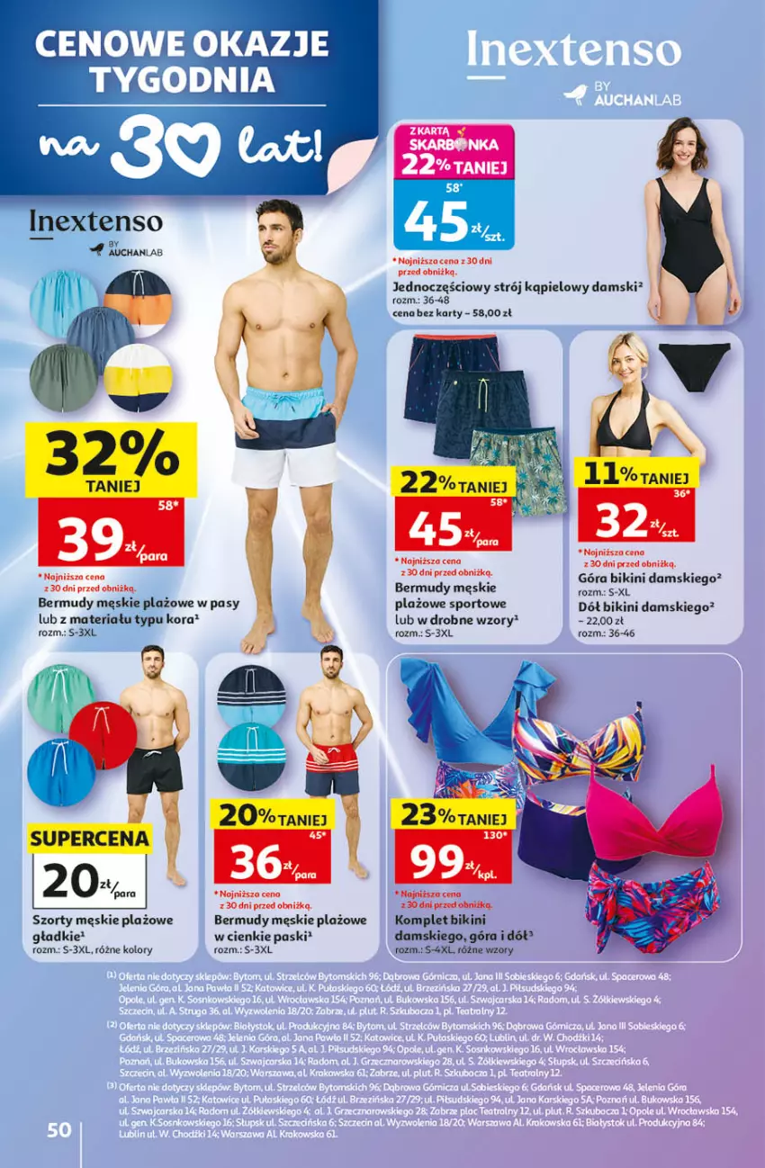 Gazetka promocyjna Auchan - 30 Lat Hipermarket - ważna 14.05 do 20.05.2026 - strona 50 - produkty: Bermudy, Bikini, Por, Sport, Strój kąpielowy, Szorty