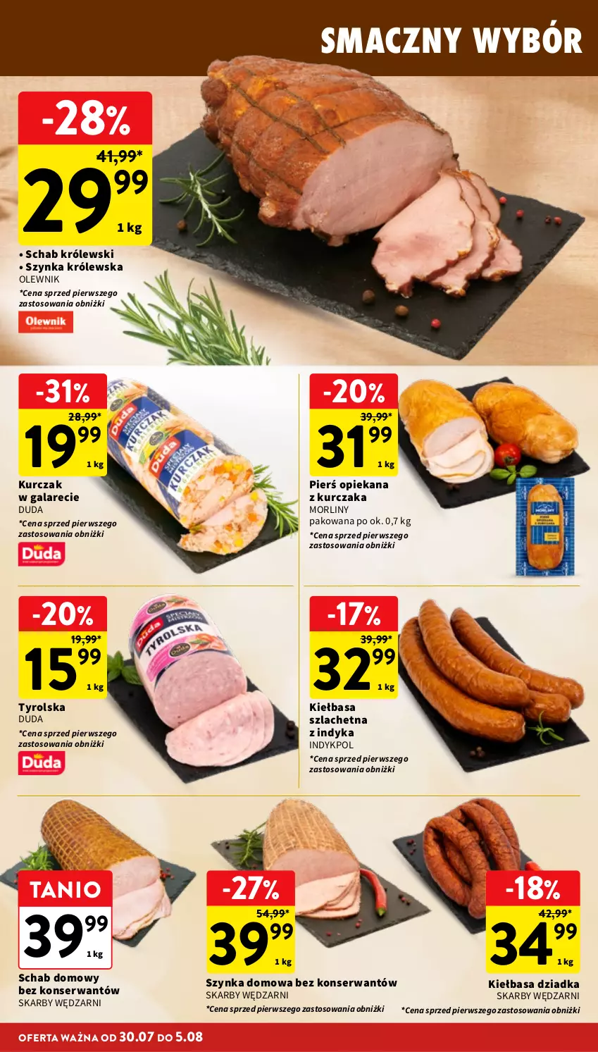 Gazetka promocyjna Intermarche - Gazetka promocyjna - ważna 30.07 do 05.08.2026 - strona 14 - produkty: Duda, Gala, Kiełbasa, Królewski, Kurczak, Morliny, Olewnik, Ser, Szynka, Szynka Królewska