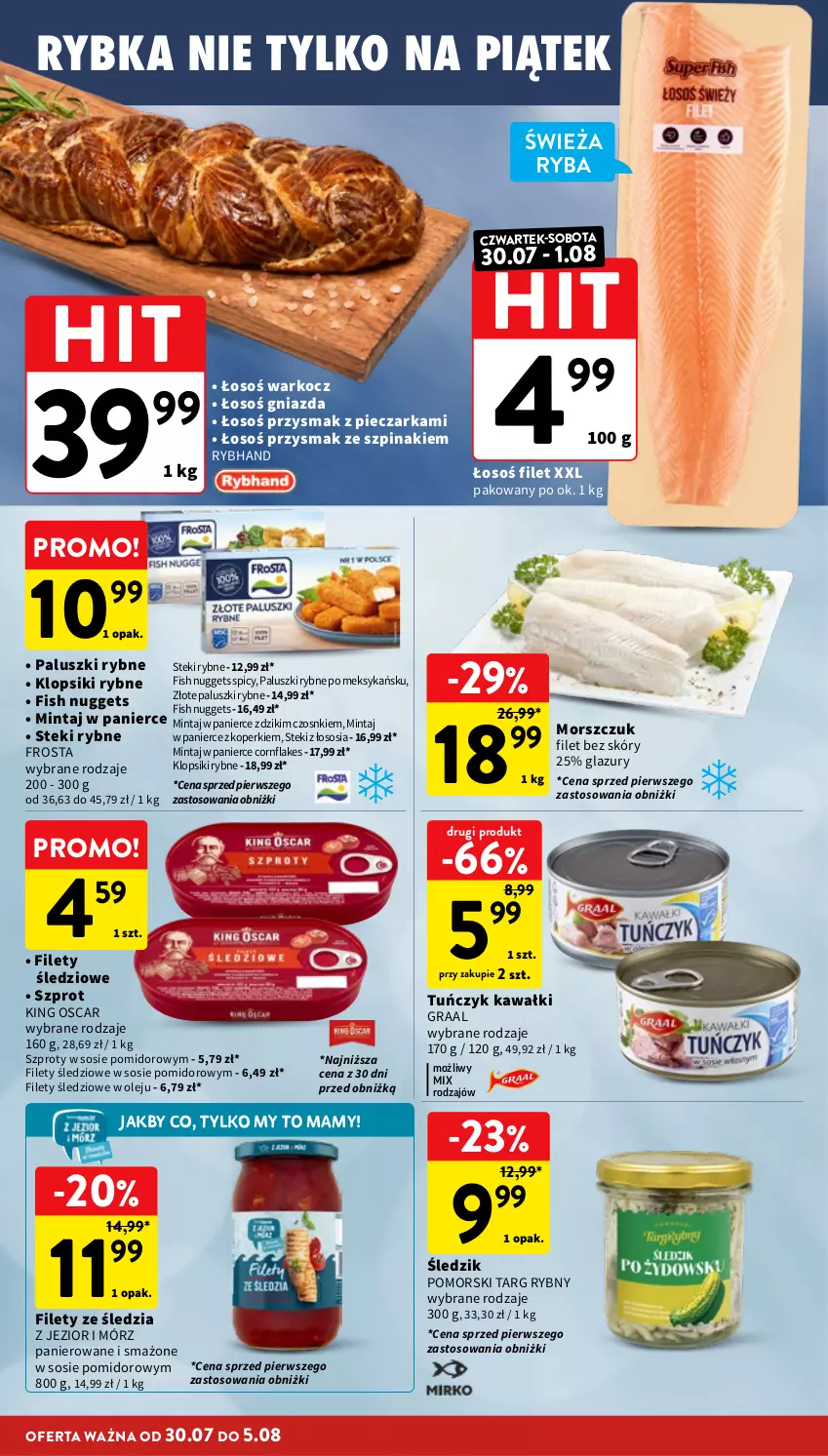 Gazetka promocyjna Intermarche - Gazetka promocyjna - ważna 30.07 do 05.08.2026 - strona 18 - produkty: Frosta, Gra, Graal, Kawa, Klopsiki, Koc, Lazur, Mintaj, Olej, Paluszki rybne, Piec, Pieczarka, Ryba, Sos, Stek, Szpinak, Szprot, Tuńczyk