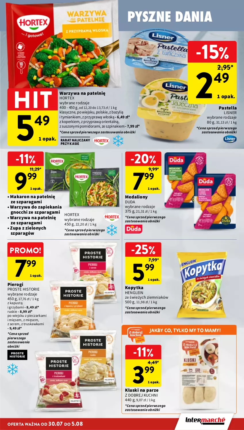 Gazetka promocyjna Intermarche - Gazetka promocyjna - ważna 30.07 do 05.08.2026 - strona 19 - produkty: Bazyl, Duda, Gnocchi, Hortex, Kapustą, Kluski na parze, Kopytka, Lion, Lisner, Makaron, Pastella, Piec, Pieczarka, Pierogi, Ser, Szpinak, Warzywa, Zupa