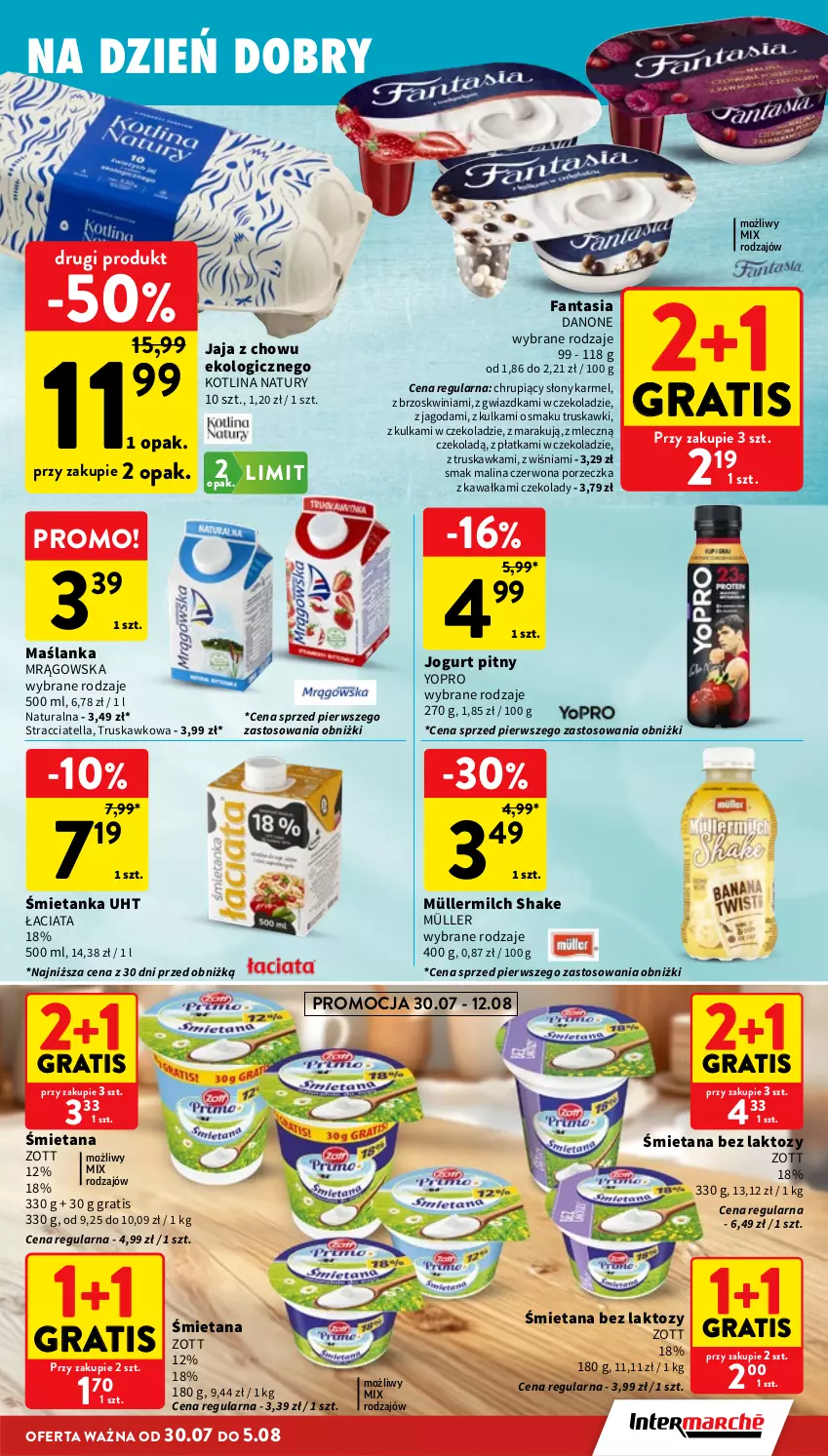 Gazetka promocyjna Intermarche - Gazetka promocyjna - ważna 30.07 do 05.08.2026 - strona 21 - produkty: Danone, Fa, Fanta, Gra, Jaja, Jogurt, Jogurt pitny, Kawa, Kotlin, Maślanka, Müller, Müllermilch, Por, Truskawki, Zott