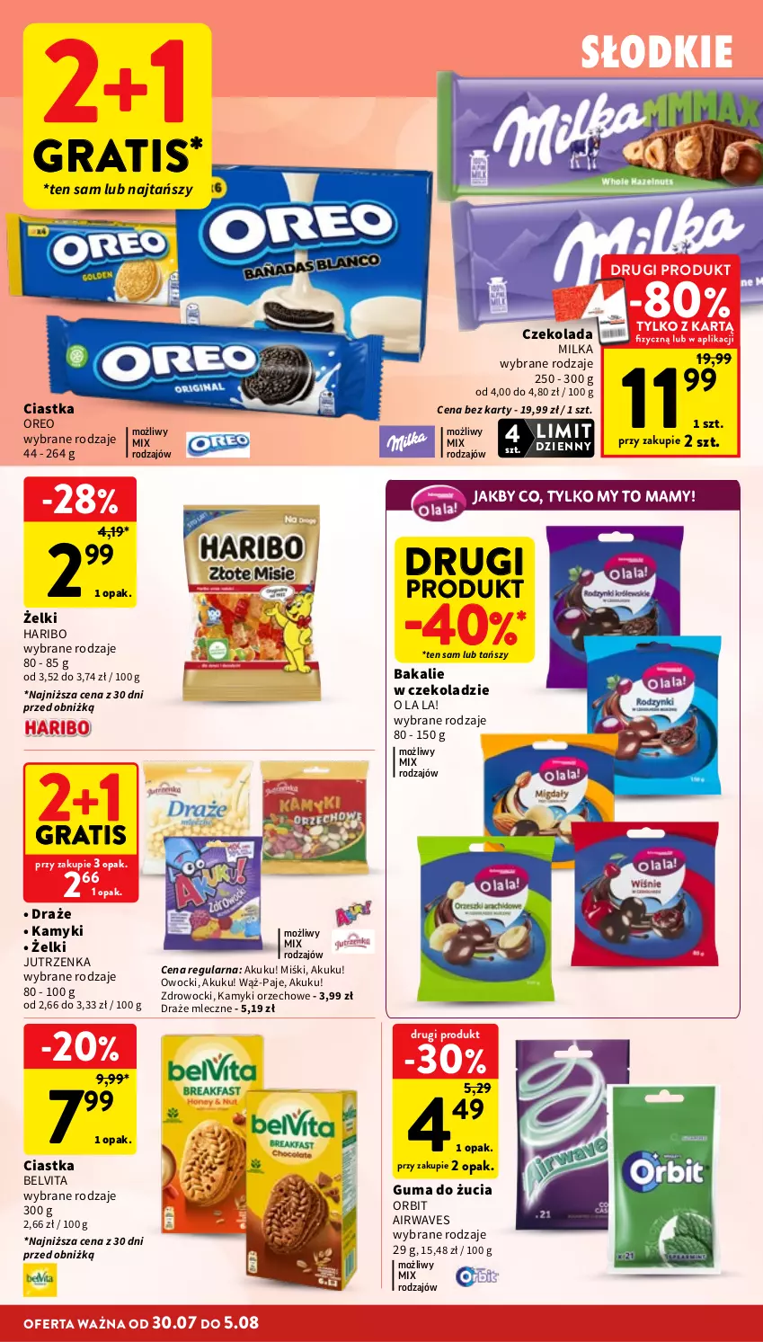 Gazetka promocyjna Intermarche - Gazetka promocyjna - ważna 30.07 do 05.08.2026 - strona 26 - produkty: BelVita, Ciastka, Czekolada, Gra, Guma do żucia, Haribo, Jutrzenka, Milka, Orbit, Oreo