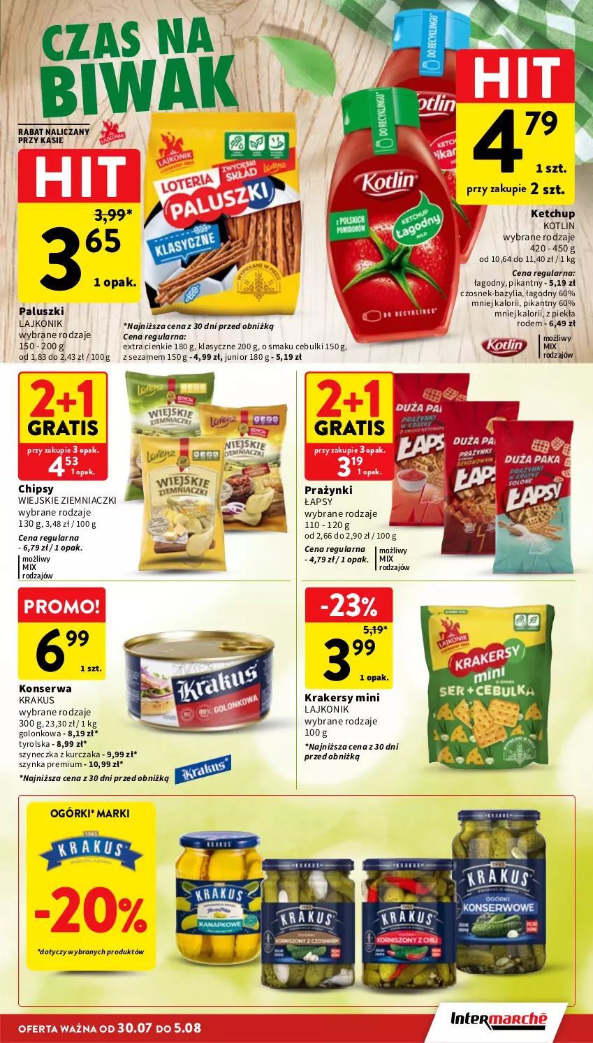 Gazetka promocyjna Intermarche - Gazetka promocyjna - ważna 30.07 do 05.08.2026 - strona 29 - produkty: Bazyl, Bazylia, Chipsy, Czosnek, Gra, Ketchup, Kotlin, Krakersy, Krakus, Kurczak, Lajkonik, Ser, Sezam, Szynka, Szynka premium