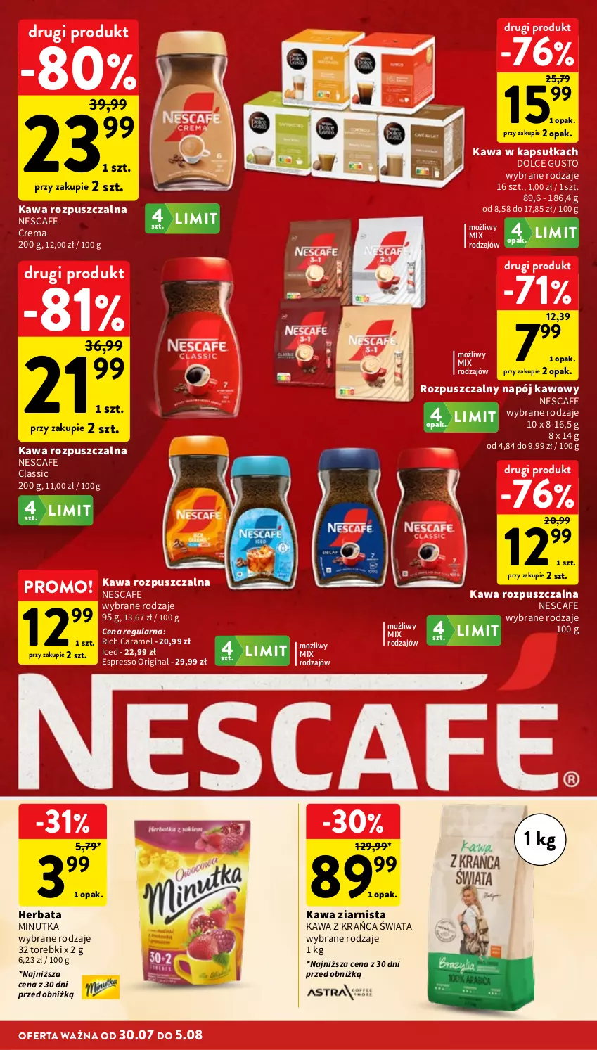 Gazetka promocyjna Intermarche - Gazetka promocyjna - ważna 30.07 do 05.08.2026 - strona 30 - produkty: Dolce Gusto, Gin, Herbata, Kawa, Kawa rozpuszczalna, Kawa ziarnista, Napój