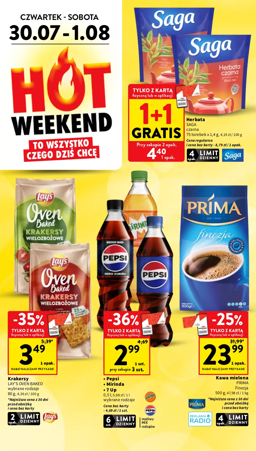 Gazetka promocyjna Intermarche - Gazetka promocyjna - ważna 30.07 do 05.08.2026 - strona 4 - produkty: Gra, Herbata, Kawa, Kawa mielona, Krakersy, Mirinda, Pepsi, Prima, Saga