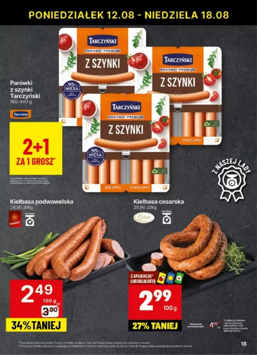 Gazetka promocyjna Delikatesy Centrum - ważna 12.08 do 18.08.2024 - strona 10 - produkty: Kiełbasa, Kiełbasa podwawelska, Parówki, Parówki z szynki, Por, Tarczyński, Wawel