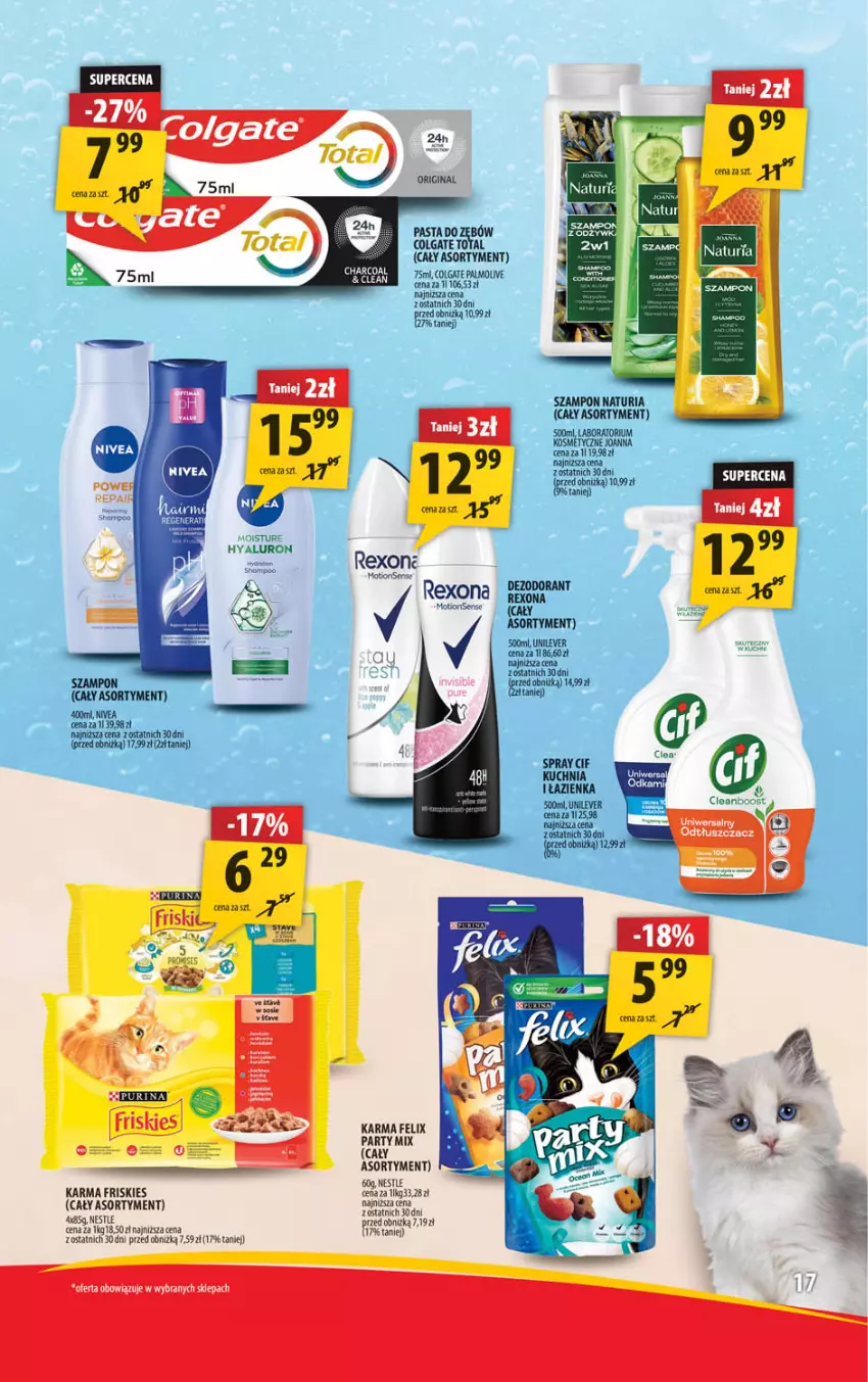 Gazetka promocyjna Arhelan - Gazetka - ważna 27.05 do 09.06.2024 - strona 17 - produkty: Cif, Colgate, Colgate Total, Dezodorant, Fa, Felix, Friskies, Joanna, Kuchnia, LG, Nivea, Palmolive, Pasta do zębów, Rexona, Ser, Szampon