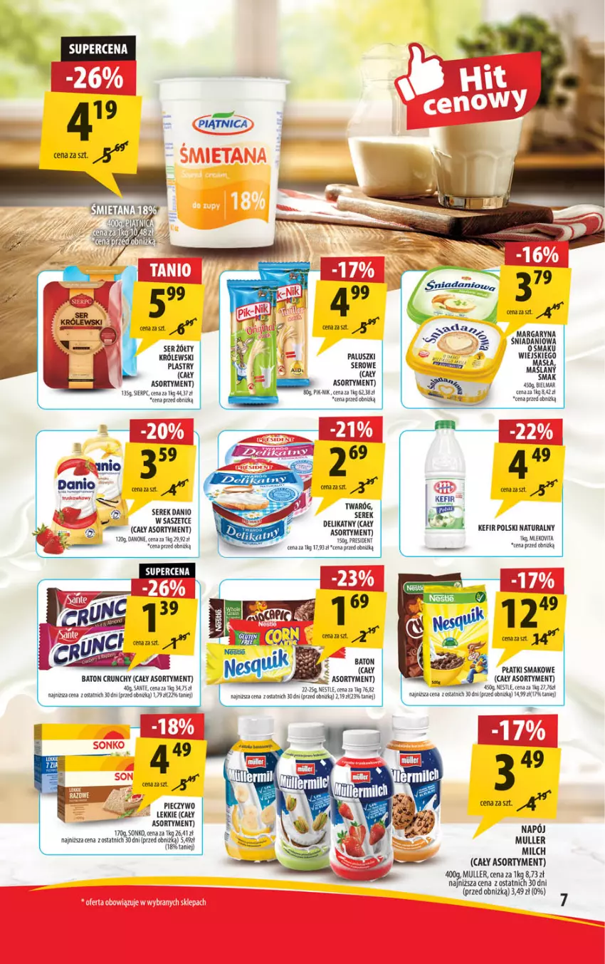 Gazetka promocyjna Arhelan - Gazetka - ważna 27.05 do 09.06.2024 - strona 7 - produkty: Baton, Danio, Danone, Fa, Kefir, Królewski, Margaryna, Napój, Piec, Pieczywo, Sante, Ser, Serek, Twaróg