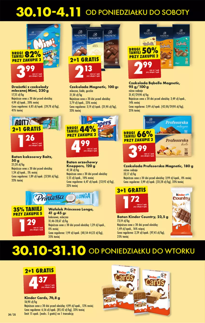 Gazetka promocyjna Biedronka - Od poniedzialku - ważna 30.10 do 04.11.2023 - strona 34 - produkty: Baton, Bell, Czekolada, Gra, Kinder, Knoppers, Kokos, Princessa, Tran