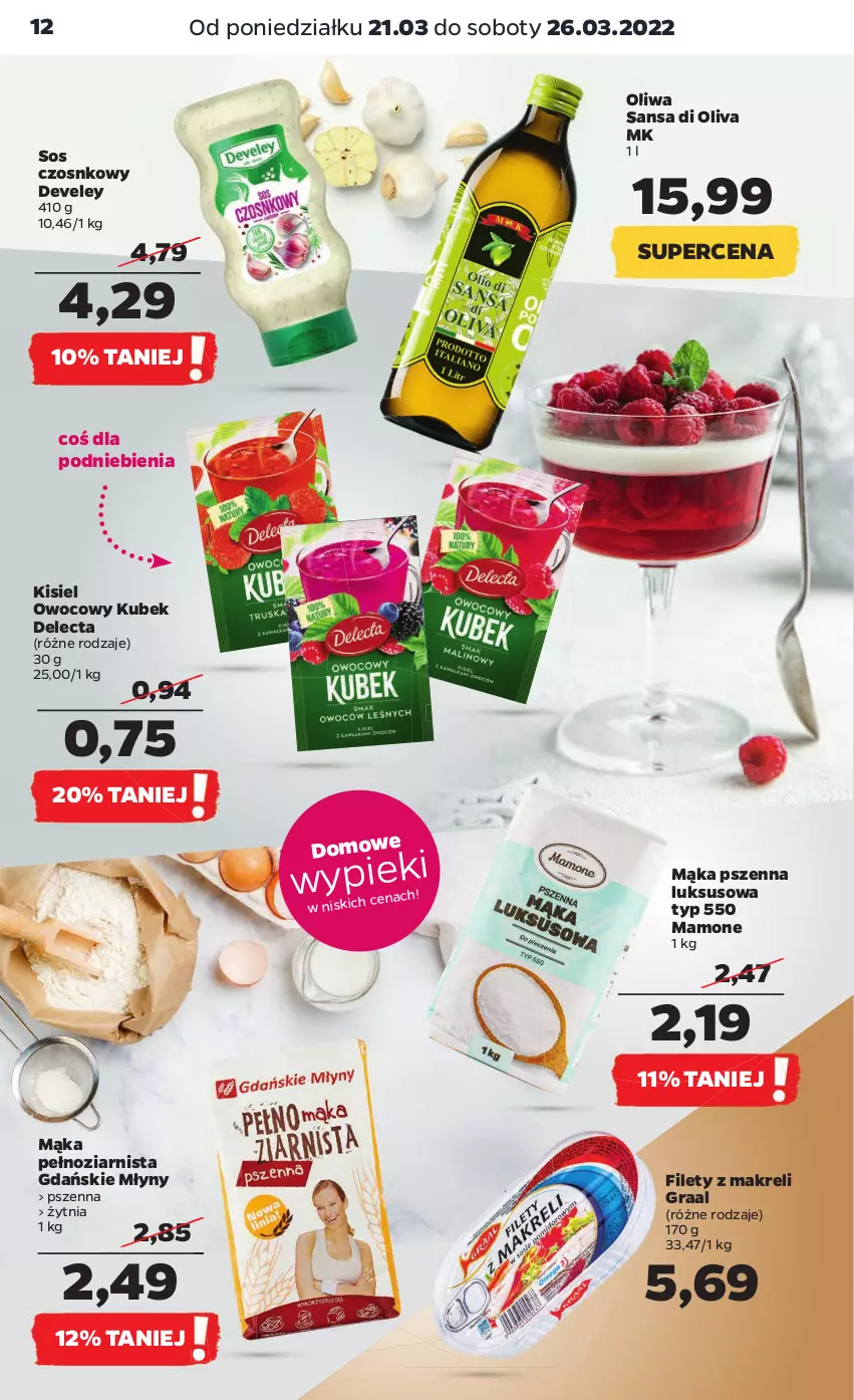 Gazetka promocyjna Netto - Gazetka spożywcza - ważna 21.03 do 26.03.2022 - strona 12 - produkty: Delecta, Gra, Graal, Kisiel, Kubek, Mąka, Mąka pszenna, Sos, Sos czosnkowy