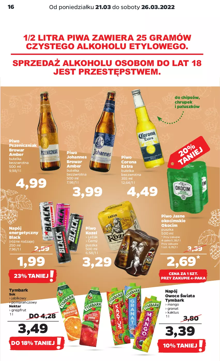 Gazetka promocyjna Netto - Gazetka spożywcza - ważna 21.03 do 26.03.2022 - strona 16 - produkty: Corona Extra, Gra, Granat, Grejpfrut, Kaktus, Koc, Kozel, Lack, Mango, Napój, Napój energetyczny, Nektar, Okocim, Owoce, Piwa, Piwo, Piwo jasne, Sok, Tymbark