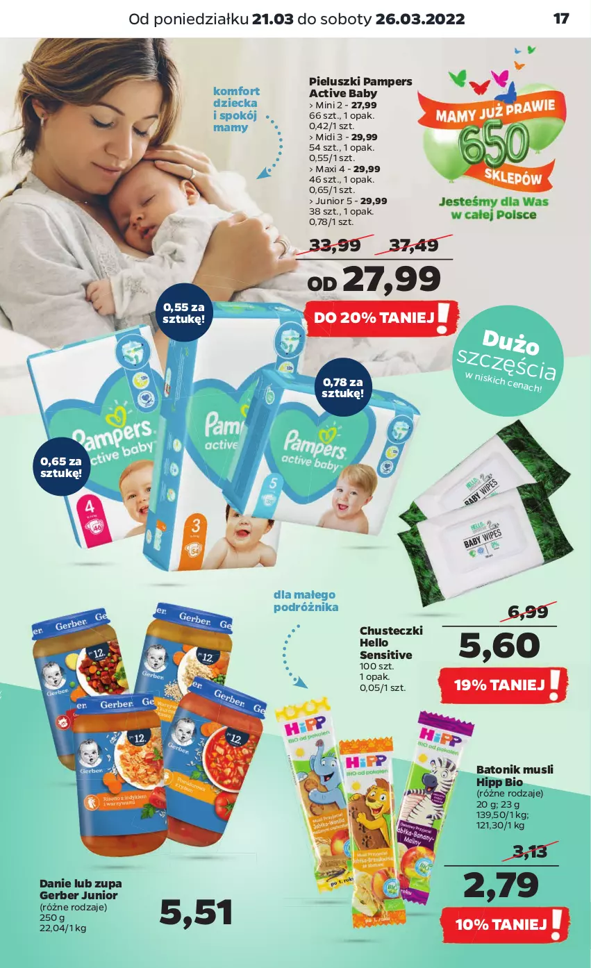 Gazetka promocyjna Netto - Gazetka spożywcza - ważna 21.03 do 26.03.2022 - strona 17 - produkty: Baton, Chusteczki, Gerber, HiPP, Hipp Bio, Mus, Pampers, Tonik, Zupa