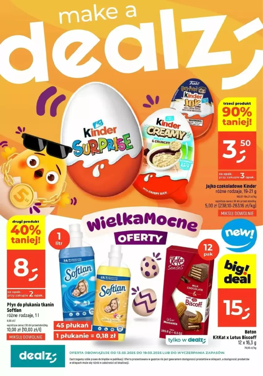 Gazetka promocyjna Dealz - ważna 13.03 do 19.03.2025 - strona 1 - produkty: Baton, Kinder, Płyn do płukania