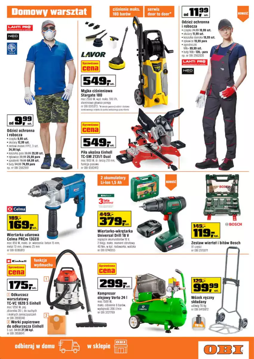 Gazetka promocyjna Obi - Gazetka OBI - ważna 23.06 do 06.07.2021 - strona 9 - produkty: Bosch, Buty, Celma, Einhell, Kompresor, Kosz, Koszulka, Myjka ciśnieniowa, Odkurzacz, Odkurzacz warsztatowy, Papier, Rękawice, Tarka, Walizka, Warka, Wiertarka, Wiertarka udarowa, Wkręt, Wkrętarka, Wózek, Zestaw wierteł