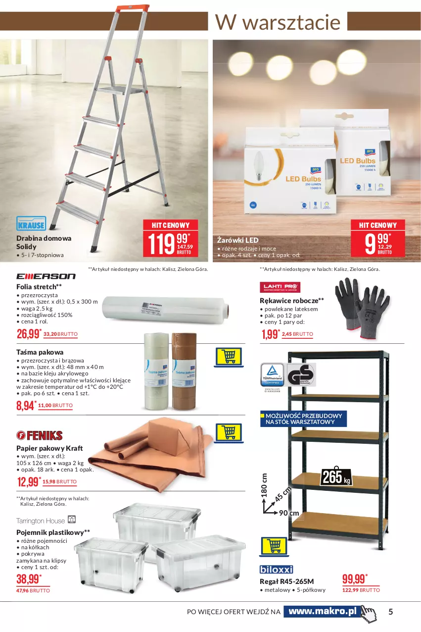 Gazetka promocyjna Makro - [Oferta promocyjna] Artykuły przemysłowe - ważna 23.02 do 08.03.2021 - strona 5 - produkty: Drabina, Klej, Papier, Pojemnik, Pojemnik plastikowy, Pokrywa, Regał, Rękawice, Rękawice robocze, Stół, Stół warsztatowy, Taśma pakowa, Top, Waga