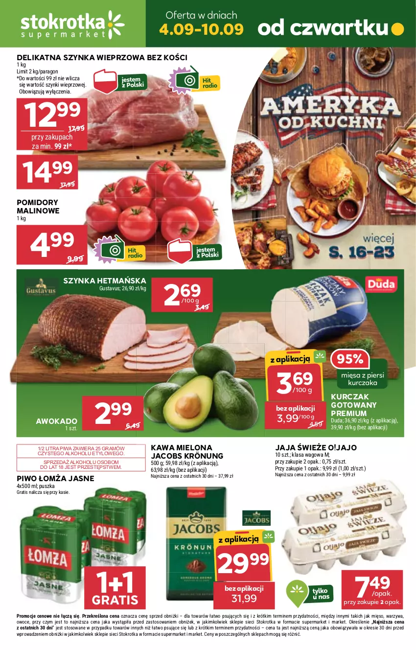Gazetka promocyjna Stokrotka - Supermarket - ważna 04.09 do 10.09.2025 - strona 1 - produkty: Duda, Gra, Jacobs, Jacobs Krönung, Jaja, Kawa, Kawa mielona, Kurczak, Kurczak gotowany, Mięso, Owoce, Piwa, Piwo, Pomidory, Szynka, Szynka wieprzowa, Warzywa