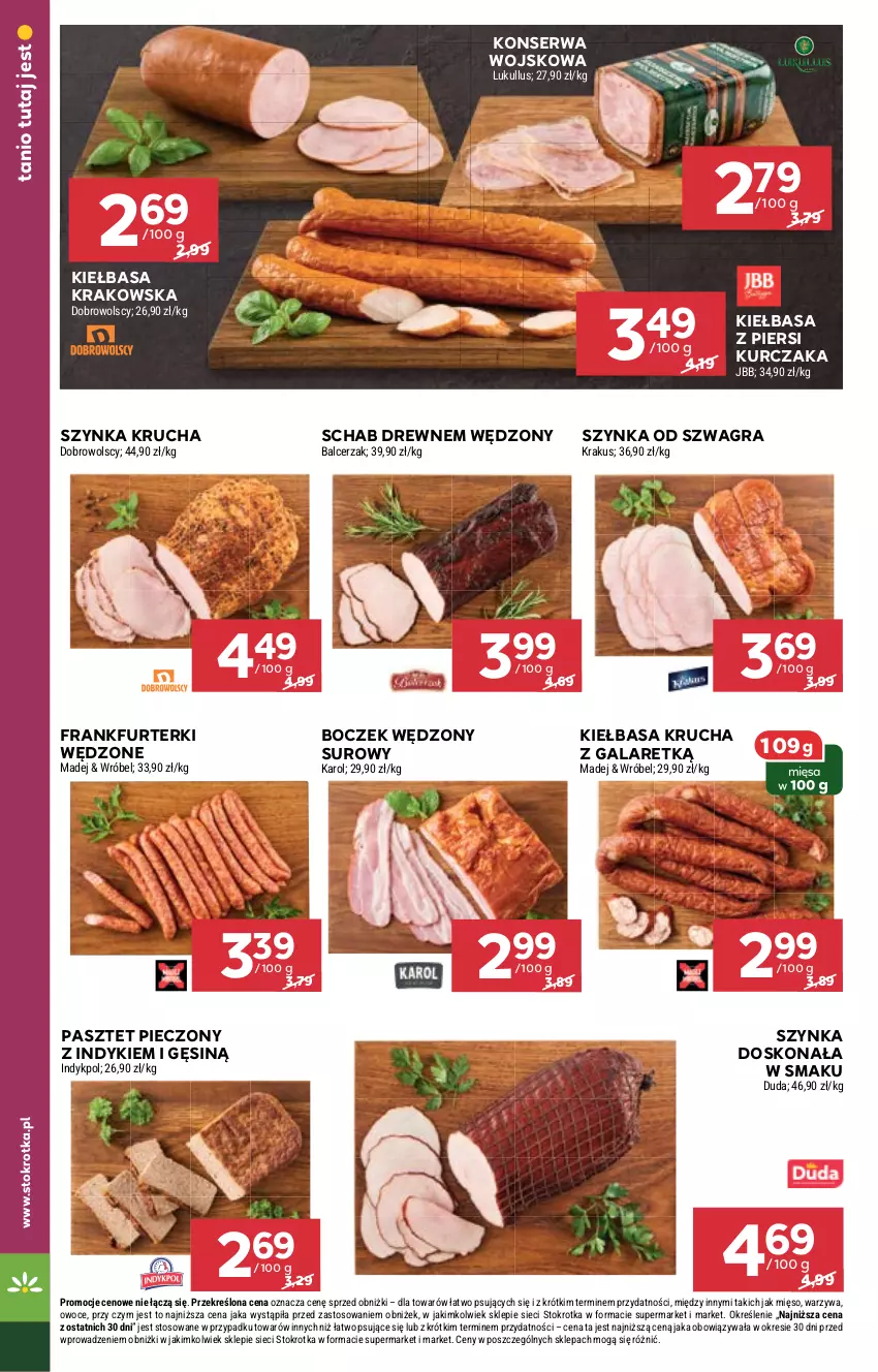 Gazetka promocyjna Stokrotka - Supermarket - ważna 04.09 do 10.09.2025 - strona 12 - produkty: Boczek, Duda, Frankfurterki, Gala, Gra, Kiełbasa, Kiełbasa krakowska, Kiełbasa krucha, Kiełbasa z piersi kurczaka, Krakus, Kurczak, Mięso, Owoce, Pasztet, Piec, Ser, Szynka, Warzywa