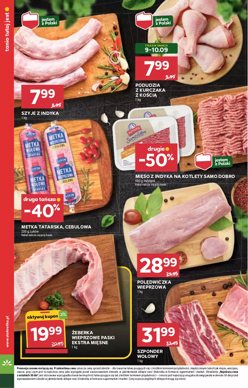 Gazetka promocyjna Stokrotka - Supermarket - ważna 04.09 do 10.09.2025 - strona 14 - produkty: Kotlet, Kurczak, Metka tatarska, Mięso, Mięso z indyka, Owoce, Polędwiczka wieprzowa, Szponder wołowy, Warzywa