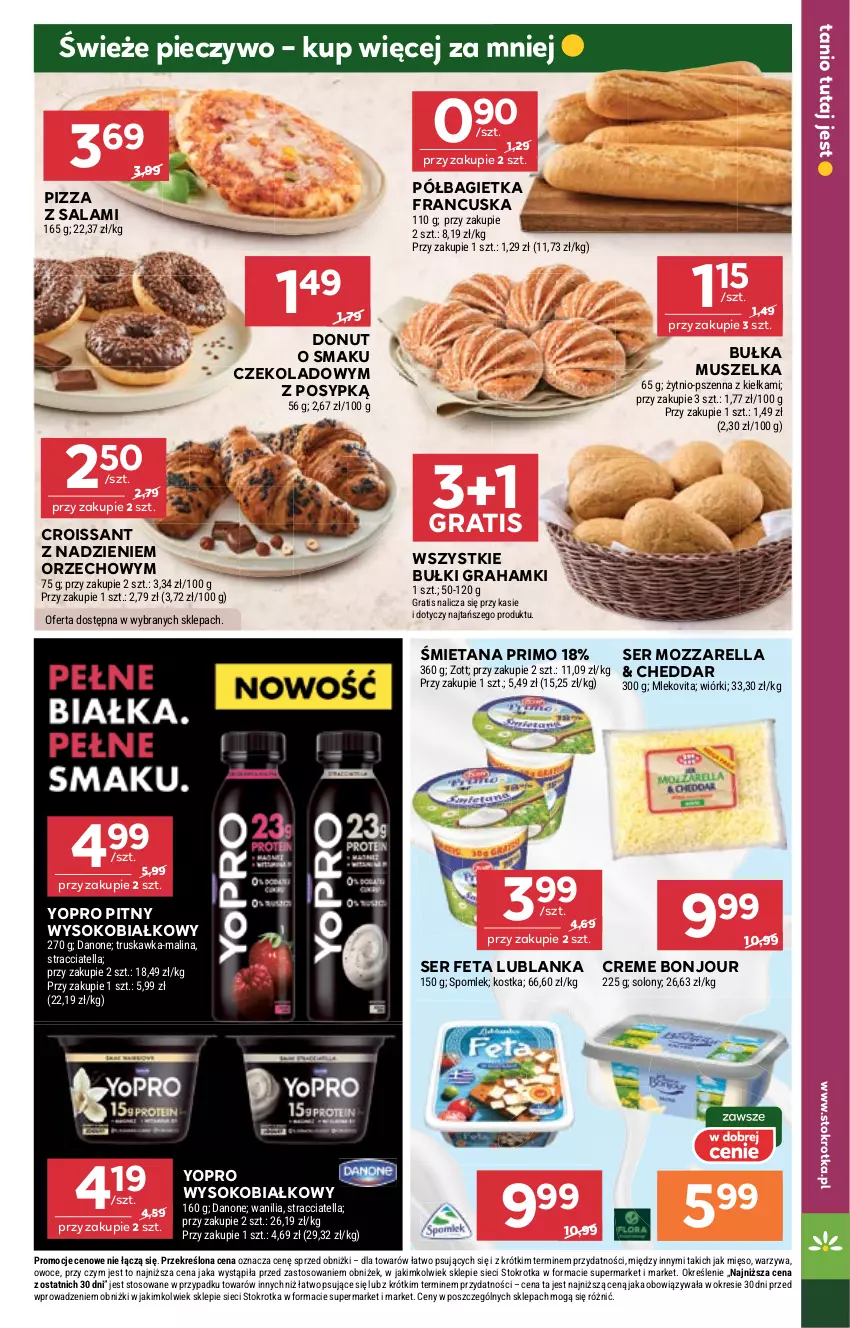 Gazetka promocyjna Stokrotka - Supermarket - ważna 04.09 do 10.09.2025 - strona 15 - produkty: Bagietka, Bułka, Cheddar, Croissant, Danone, Donut, Feta, Gra, Mięso, Mleko, Mlekovita, Mozzarella, Mus, Owoce, Piec, Pieczywo, Pizza, Półbagietka, Salami, Ser, Sok, Warzywa, Zott
