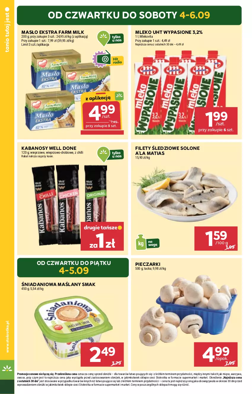Gazetka promocyjna Stokrotka - Supermarket - ważna 04.09 do 10.09.2025 - strona 2 - produkty: Danio, Fa, Farm Milk, Kabanos, Masło, Mięso, Mleko, Mlekovita, Owoce, Piec, Warzywa
