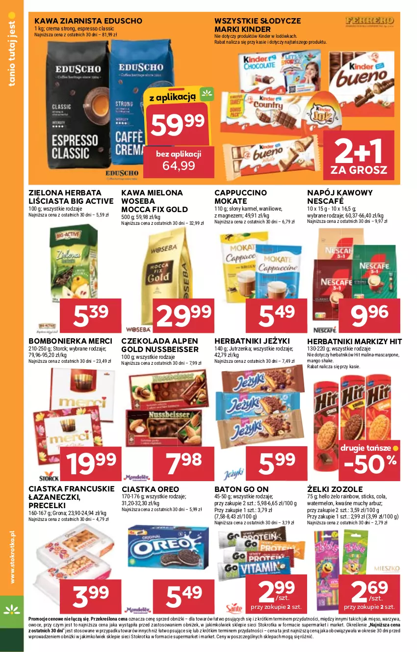 Gazetka promocyjna Stokrotka - Supermarket - ważna 04.09 do 10.09.2025 - strona 20 - produkty: Arbuz, Baton, Cappuccino, Ciastka, Czekolada, Herbata, Herbatniki, Jeżyki, Jutrzenka, Kawa, Kawa mielona, Kawa ziarnista, Kinder, Lodówka, Magnez, Mango, Mascarpone, Melon, Merci, Mięso, Mocca Fix Gold, Napój, Nescafé, Oreo, Owoce, Precelki, Ser, Warzywa, Woseba