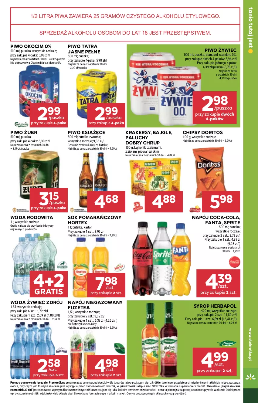 Gazetka promocyjna Stokrotka - Supermarket - ważna 04.09 do 10.09.2025 - strona 31 - produkty: Bajgle, Chipsy, Coca-Cola, Fa, Fanta, Gra, Herbapol, Hortex, Koc, Krakersy, Książęce, Lajkonik, Mięso, Napój, Napój niegazowany, Okocim, Owoce, Piwa, Piwo, Sok, Sok pomarańczowy, Sprite, Syrop, Tatra, Warzywa, Woda