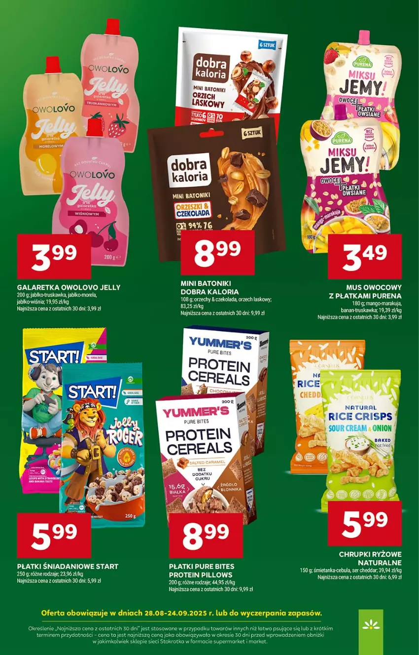 Gazetka promocyjna Stokrotka - Supermarket - ważna 04.09 do 10.09.2025 - strona 35 - produkty: Baton, Cheddar, Chrupki, Czekolada, Danio, Gala, Galaretka, Mango, Morela, Mus, Orzeszki, Owoce, Pur, Ryż, Ser, Tonik