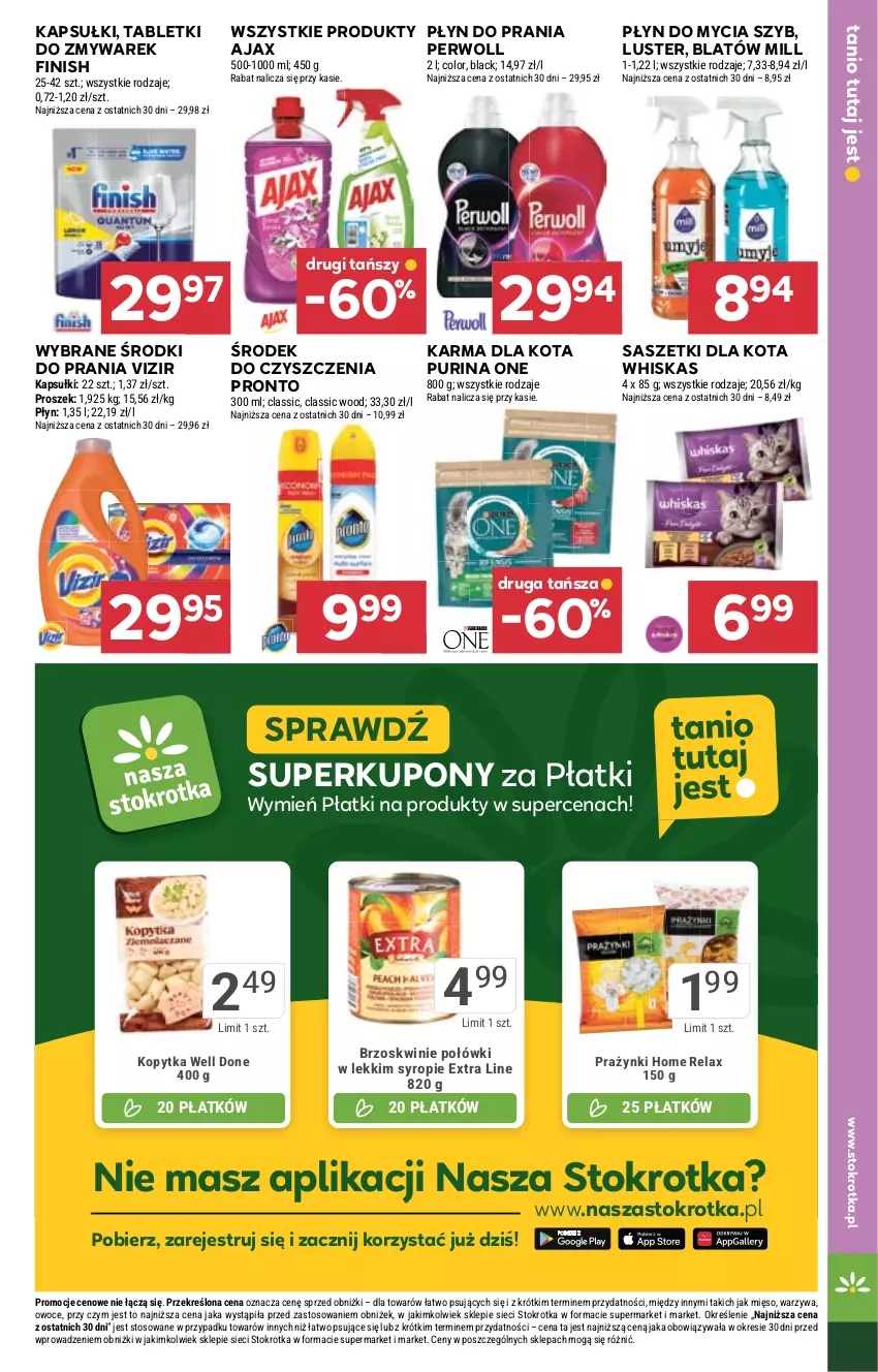 Gazetka promocyjna Stokrotka - Supermarket - ważna 04.09 do 10.09.2025 - strona 41 - produkty: Ajax, Brzoskwinie, Finish, Kopytka, Lack, Mięso, Owoce, Perwoll, Płyn do mycia, Płyn do prania, Pronto, Pur, Purina, Syrop, Tablet, Vizir, Warzywa, Whiskas