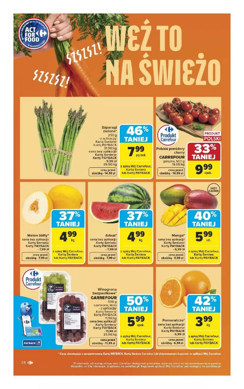 Gazetka promocyjna Carrefour - Gazetka Carrefour, Market od poniedziałku! - ważna 13.04 do 18.04.2026 - strona 26 - produkty: Arbuz, Mango, Pomarańcze, Pomidory, Wino, Winogrona, Winogrona bezpestkowe