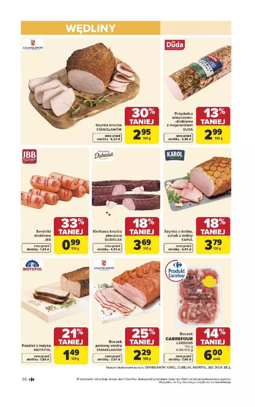 Gazetka promocyjna Carrefour - Gazetka Carrefour, Market od poniedziałku! - ważna 13.04 do 18.04.2026 - strona 30 - produkty: Bell, Boczek, Duda, Kiełbasa, Kiełbasa krucha, Pasztet, Pasztet z indyka, Piec, Polędwica, Ser, Serdelki, Szynka