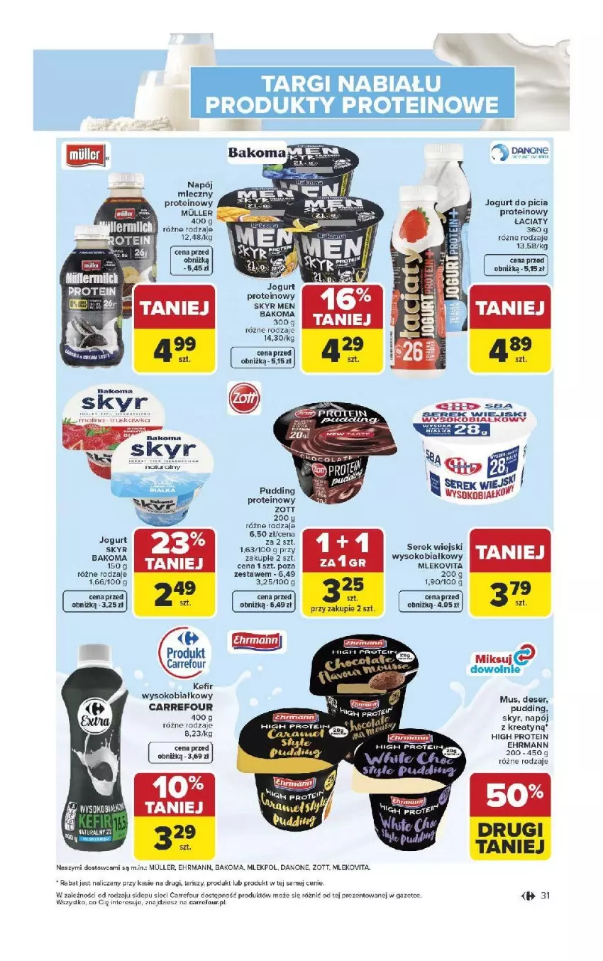 Gazetka promocyjna Carrefour - Gazetka Carrefour, Market od poniedziałku! - ważna 13.04 do 18.04.2026 - strona 33 - produkty: Bakoma, Danone, Deser, Jogurt, Kefir, Mleko, Mlekovita, Mus, Napój, Napój mleczny, Pudding, Ser, Serek, Serek wiejski, Sok, Zott