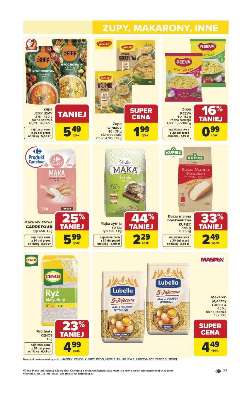 Gazetka promocyjna Carrefour - Gazetka Carrefour, Market od poniedziałku! - ważna 13.04 do 18.04.2026 - strona 39 - produkty: Bell, Bella, Cenos, Kasza, Kupiec, Lubella, Mąka, Makaron, Piec, Por, Zupa