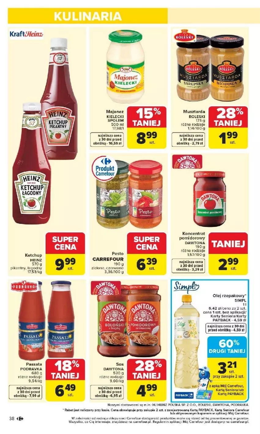 Gazetka promocyjna Carrefour - Gazetka Carrefour, Market od poniedziałku! - ważna 13.04 do 18.04.2026 - strona 40 - produkty: Dawtona, Heinz, HP, Ketchup, Majonez, Mus, Musztarda, Olej, Olej rzepakowy, Pesto, Podravka