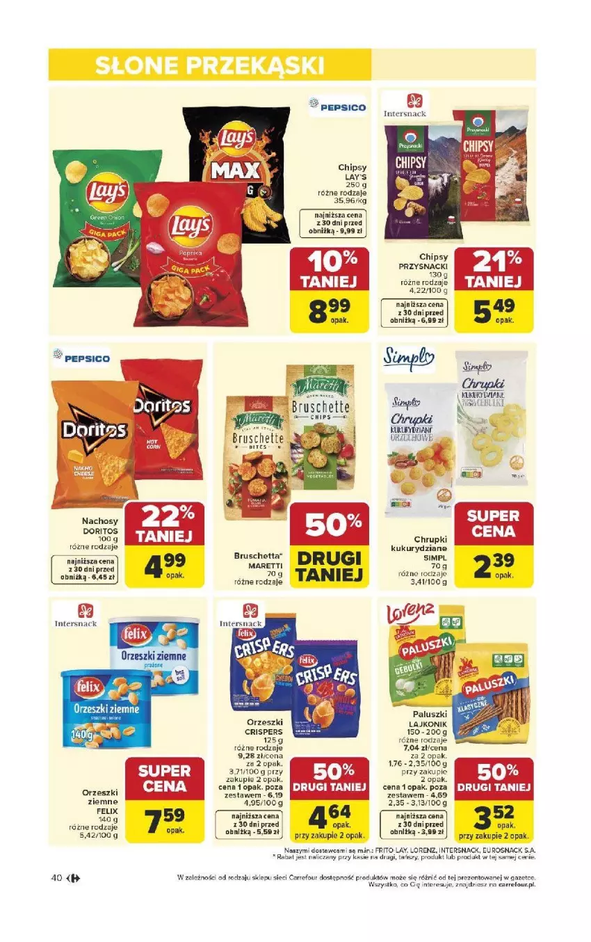 Gazetka promocyjna Carrefour - Gazetka Carrefour, Market od poniedziałku! - ważna 13.04 do 18.04.2026 - strona 42 - produkty: Chipsy, Chrupki, Fa, Felix, Lajkonik, Lorenz, Orzeszki, Orzeszki ziemne, Pepsi, Przysnacki