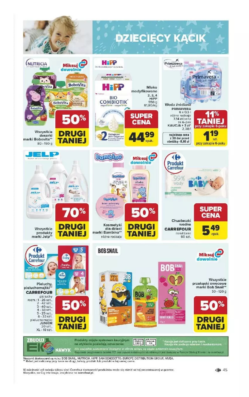 Gazetka promocyjna Carrefour - Gazetka Carrefour, Market od poniedziałku! - ważna 13.04 do 18.04.2026 - strona 47 - produkty: Chusteczki, Dzieci, Hama, HiPP, LANA, Majtki, Mleko, Mleko modyfikowane, Nivea, Pieluchomajtki, Pieluchy, Prima, Primavera, Woda