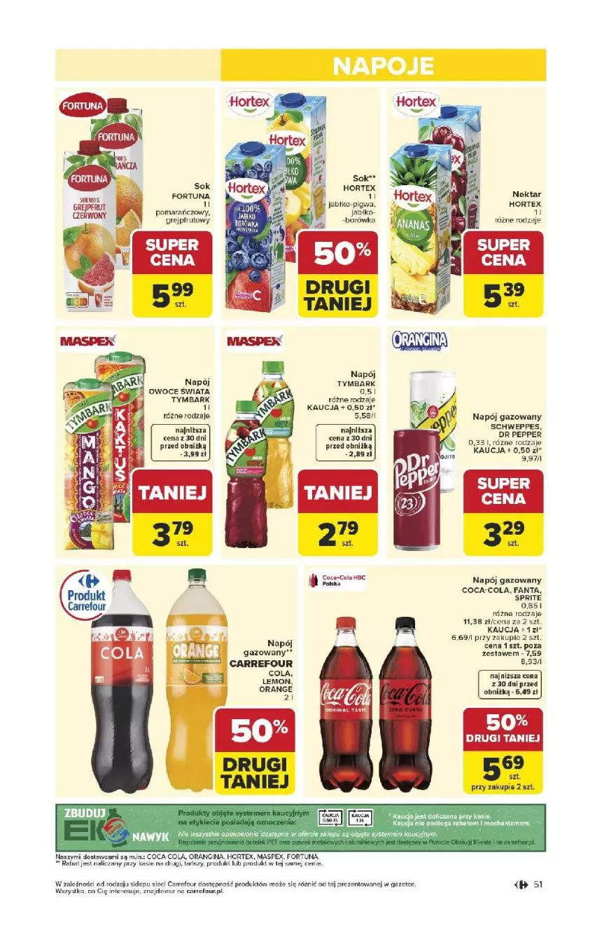 Gazetka promocyjna Carrefour - Gazetka Carrefour, Market od poniedziałku! - ważna 13.04 do 18.04.2026 - strona 53 - produkty: Borówka, Coca-Cola, Fa, Fanta, Fortuna, Gin, Hortex, Napój, Napój gazowany, Nektar, Owoce, Sok, Sprite, Tymbark