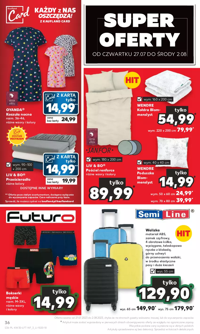 Gazetka promocyjna Kaufland - Gazetka tygodnia - ważna 27.07 do 02.08.2023 - strona 36 - produkty: Bokserki, Gra, Kołdra, Kosz, Koszula, Koszula nocna, Poduszka, Pościel, Prześcieradło, Ser, Teleskop, Walizka