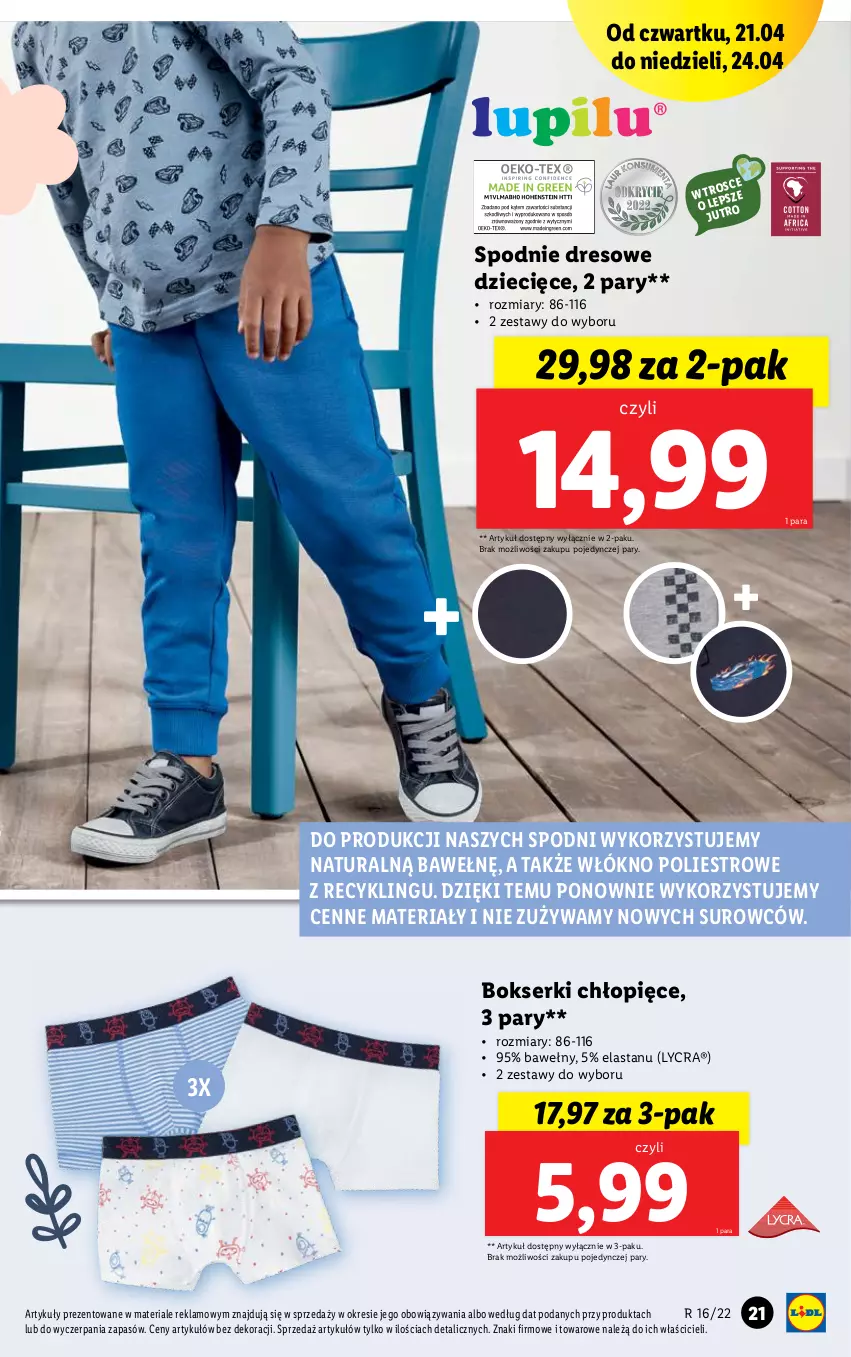 Gazetka promocyjna Lidl - GAZETKA - ważna 19.04 do 24.04.2022 - strona 23 - produkty: Bokserki, Dres, Dzieci, Ser, Spodnie, Spodnie dresowe